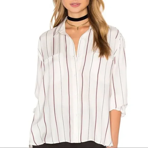 David Lerner Draped Silk Blouse in Red & Blue Stripe - Picture 7 of 7